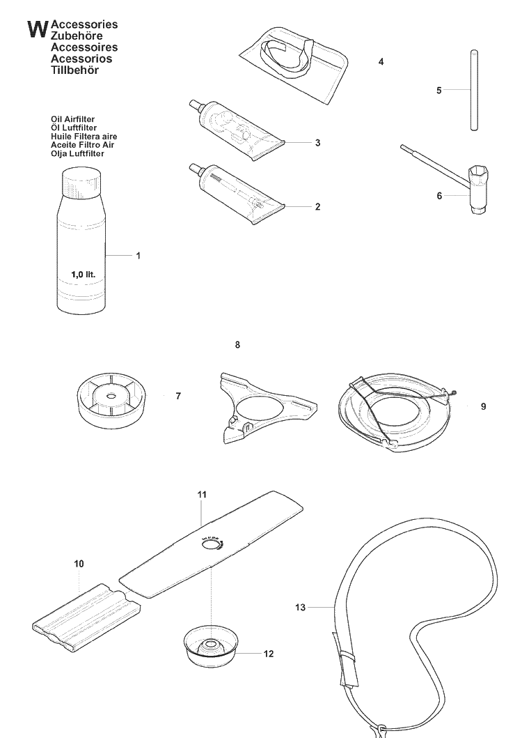 Accessories Diagram and Parts List for 241R 20074400001-20093600000 Husqvarna Brush Cutter