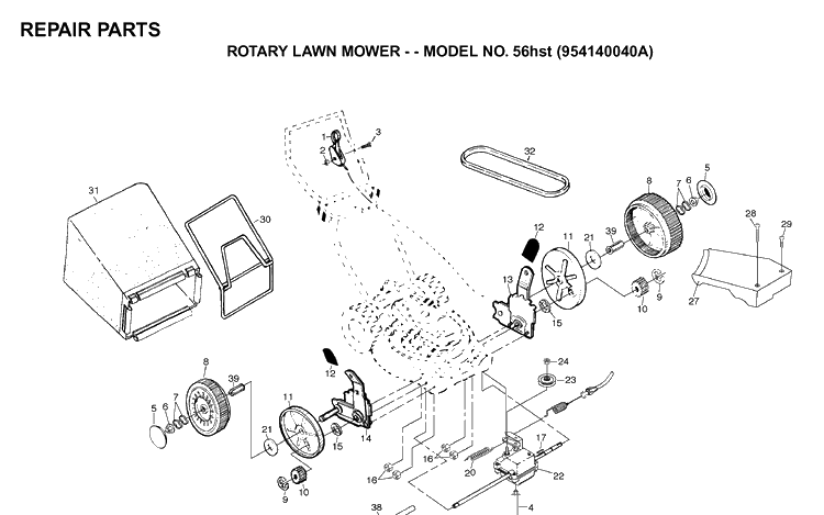 Repair Parts Diagram and Parts List for 56HST (954140040A)(1997-01) Husqvarna Lawn Mower