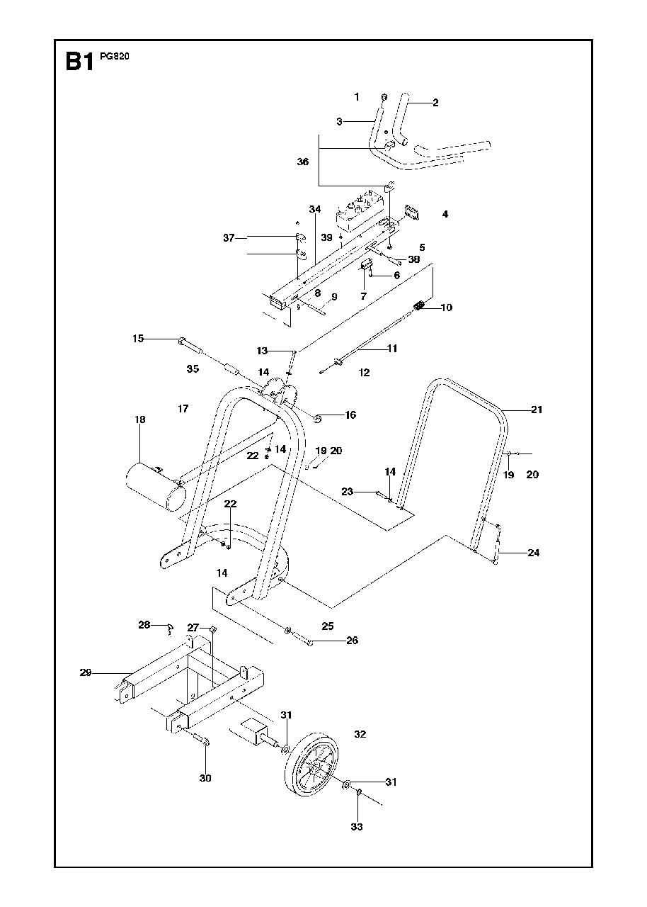 Chassis / Frame Diagram and Parts List for PG820 (0904-1 & Above)(2009-07) Husqvarna Sander Grinder