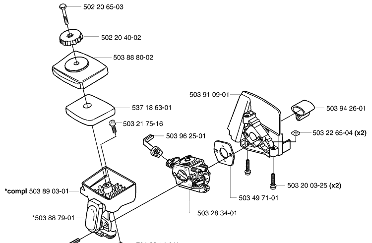 Air Filter / Carburetor Diagram and Parts List for 123L 2004-01 Husqvarna Trimmer