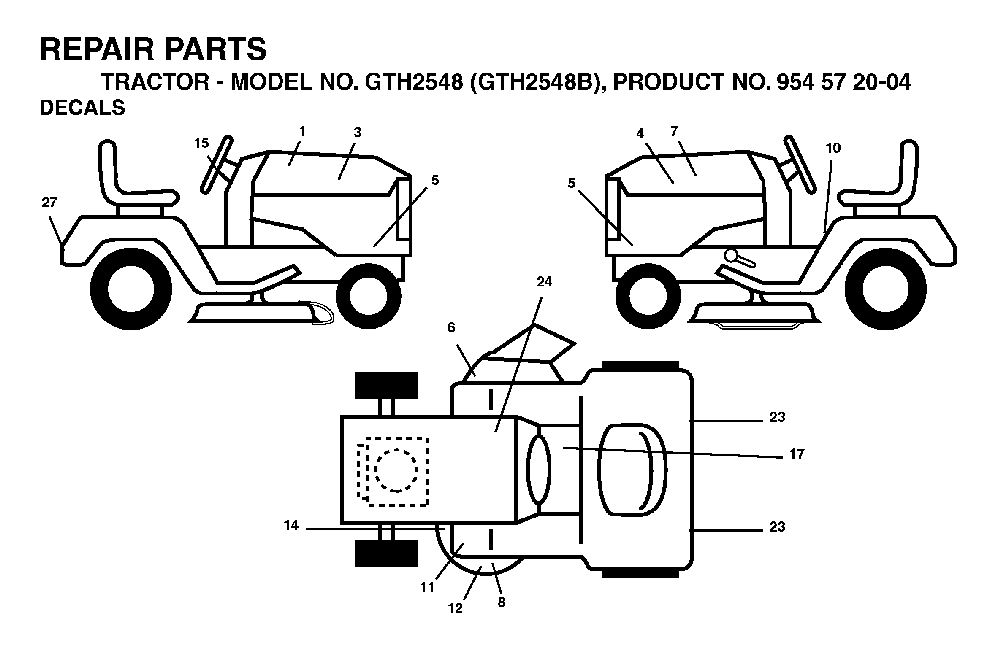 Decals Diagram and Parts List for GTH2548B (954572004)(2004-02) Husqvarna Lawn Tractor