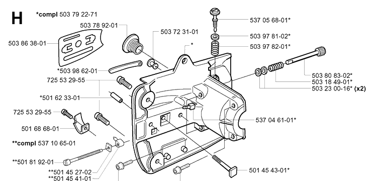 Crankcase Diagram and Parts List for 335XPT 20011800001-Current Husqvarna Chainsaw