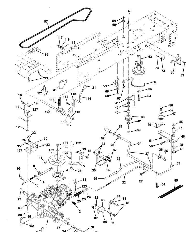 Drive Diagram and Parts List for LTH125 (HC125H42A)(954000782)(1994-01) Husqvarna Lawn Mower