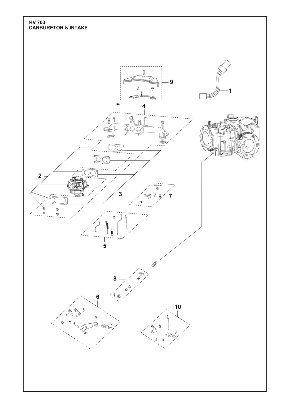 Carburetor Diagram and Parts List for HV703  Husqvarna Engine