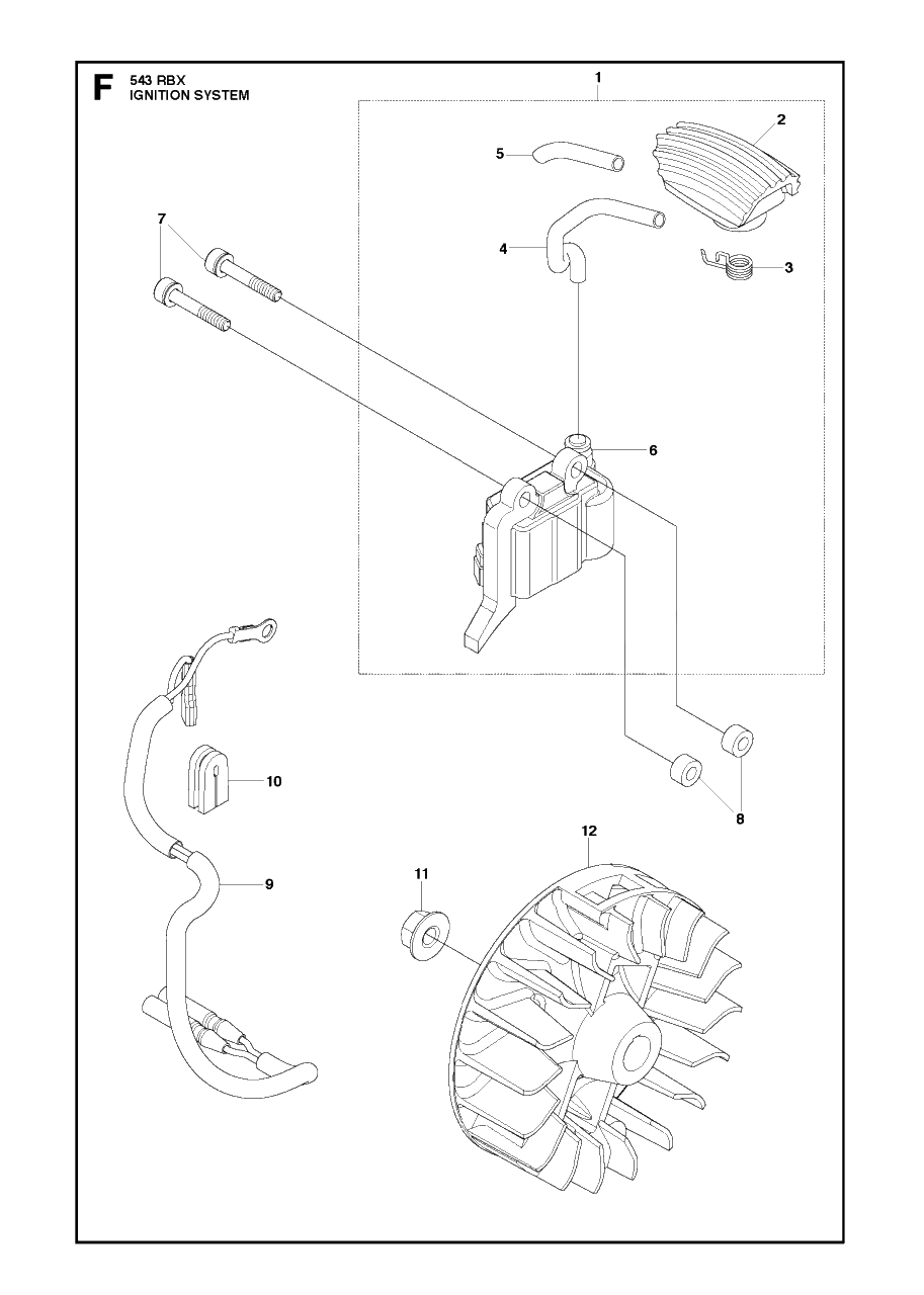 Ignition System Diagram and Parts List for 543RBX 20130500001 - 20154400000 Husqvarna Brush Cutter