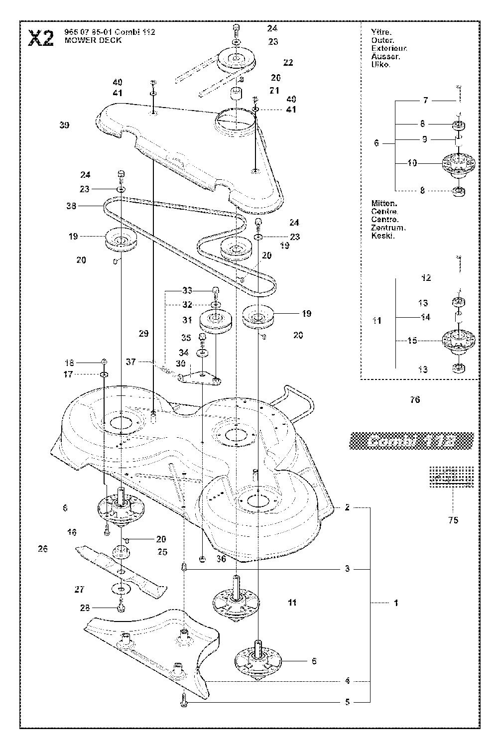 44/112cm Cutting Deck Diagram and Parts List for RIDER15V2SAWD (965200901)(2008-01) Husqvarna Lawn Tractor
