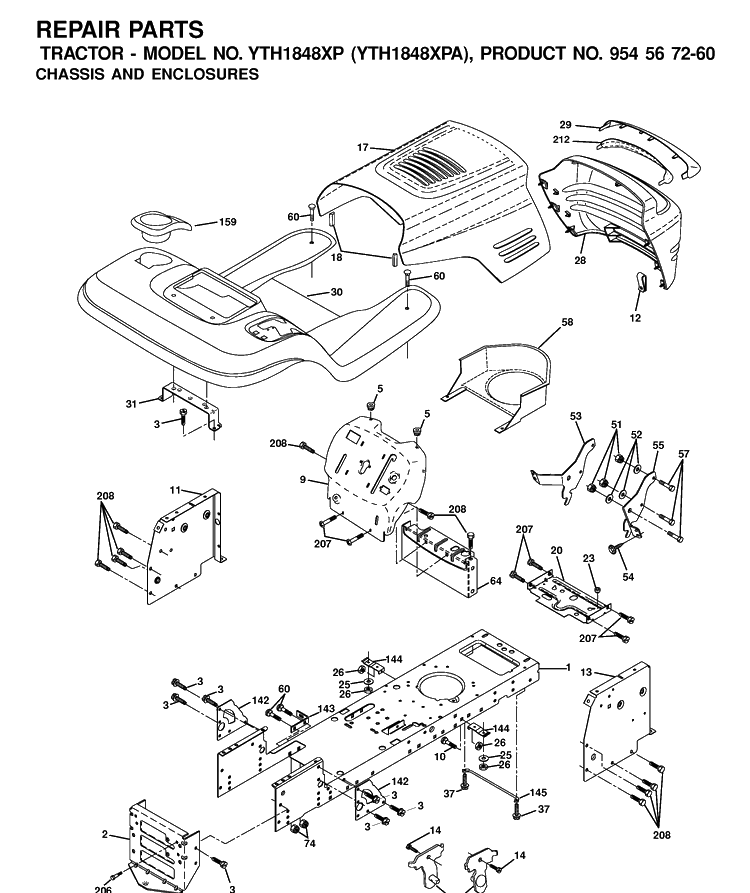 Chassis And Enclosures Diagram and Parts List for YTH1848XP (954567260)(2001-02) Husqvarna Lawn Tractor