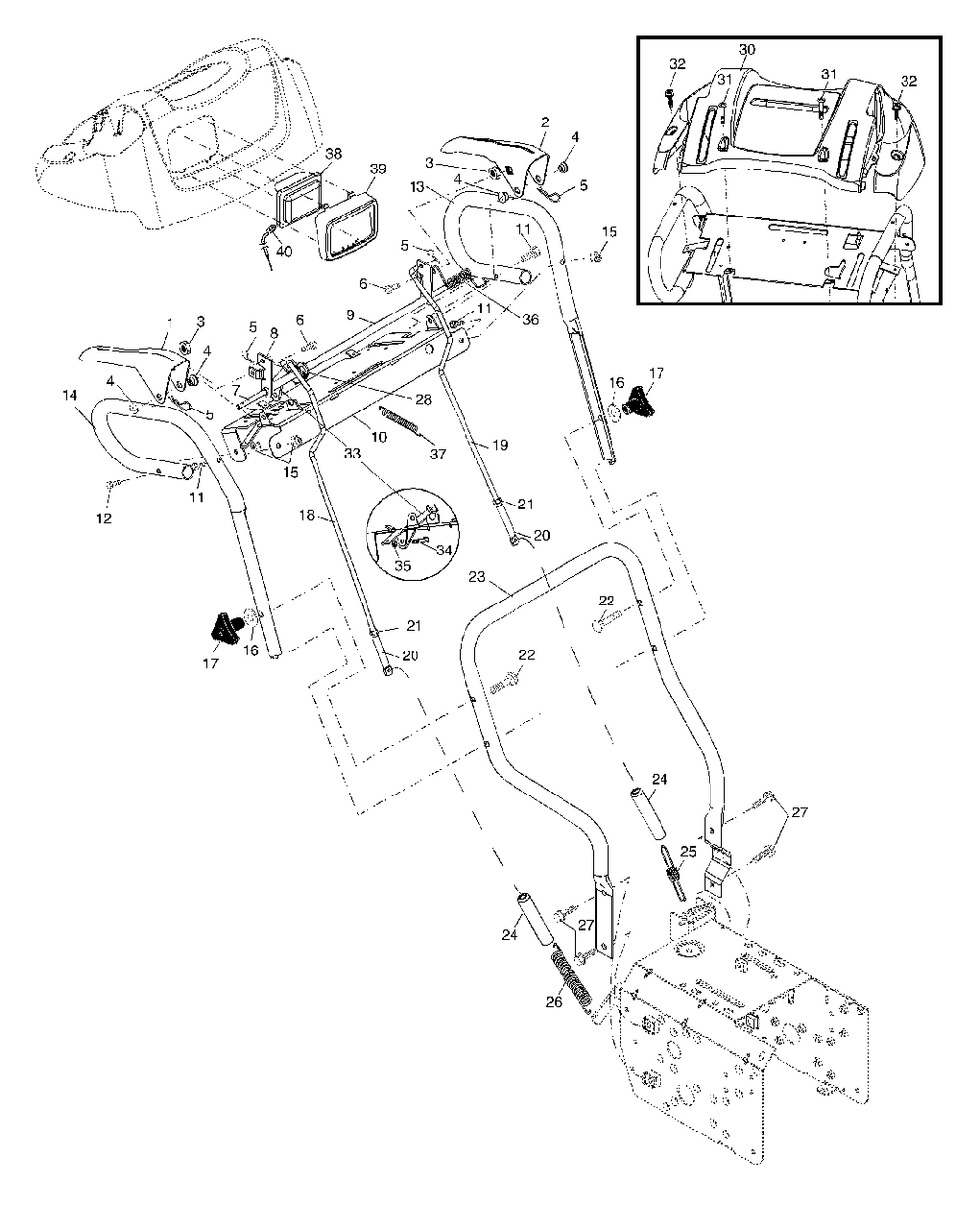 Handles Diagram and Parts List for 9027ST (954223074-A)(2002-09) Husqvarna Snow Blower
