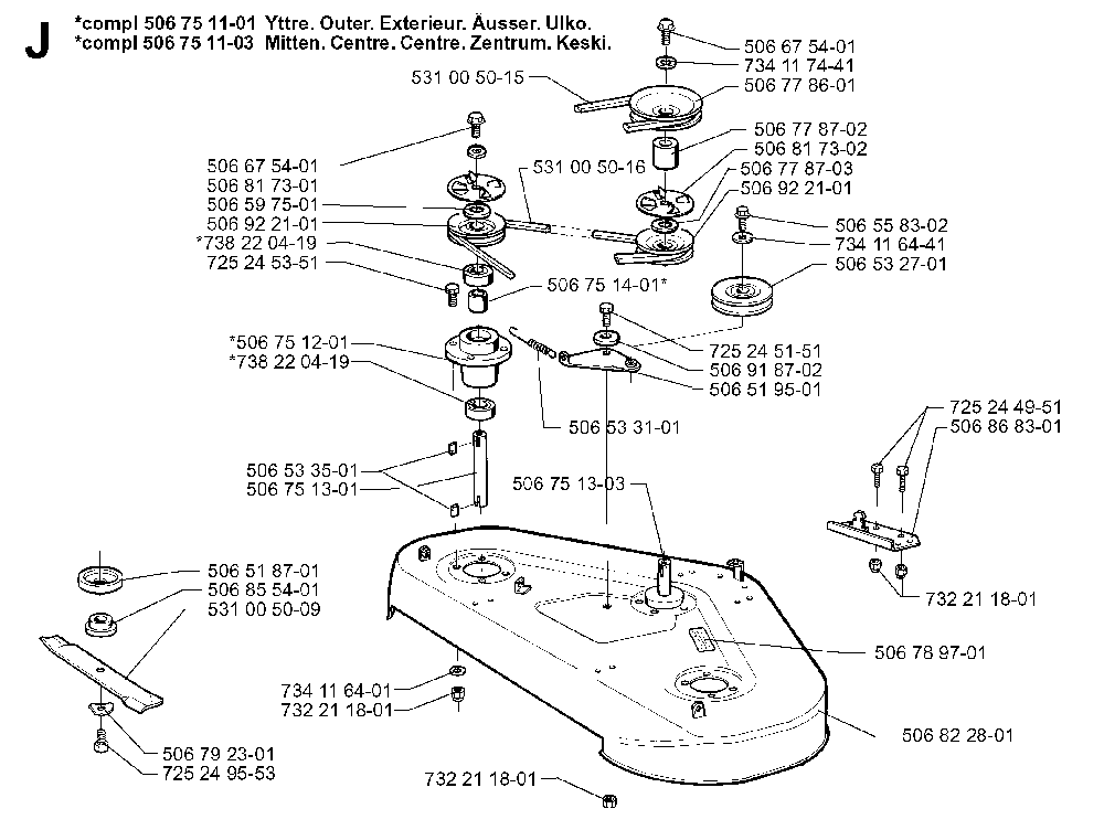 48/122cm Cutting Deck Diagram and Parts List for RIDER1030BIOCLIP 1997-05 Husqvarna Lawn Tractor