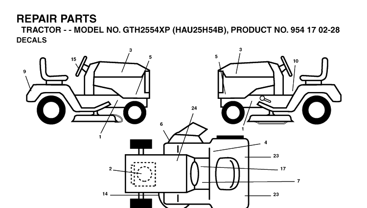 Decals Diagram and Parts List for GTH2554XP (HAU25H54B)(2004-09) Husqvarna Lawn Tractor