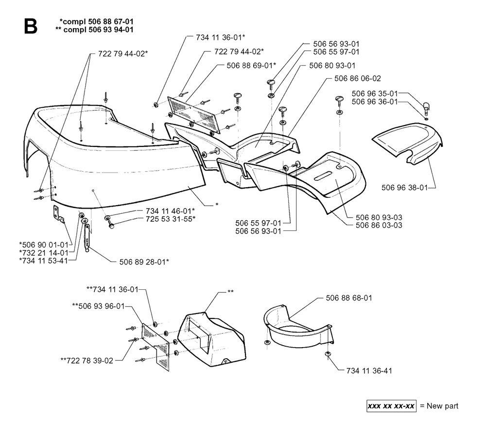 Hood Diagram and Parts List for PF20 1998-10 Husqvarna Lawn Tractor