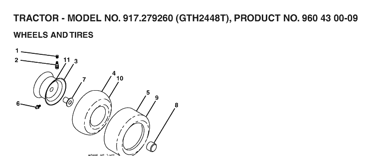 Wheels And Tires Diagram and Parts List for GTH2448T (917279260)(2006-02) Husqvarna Lawn Tractor