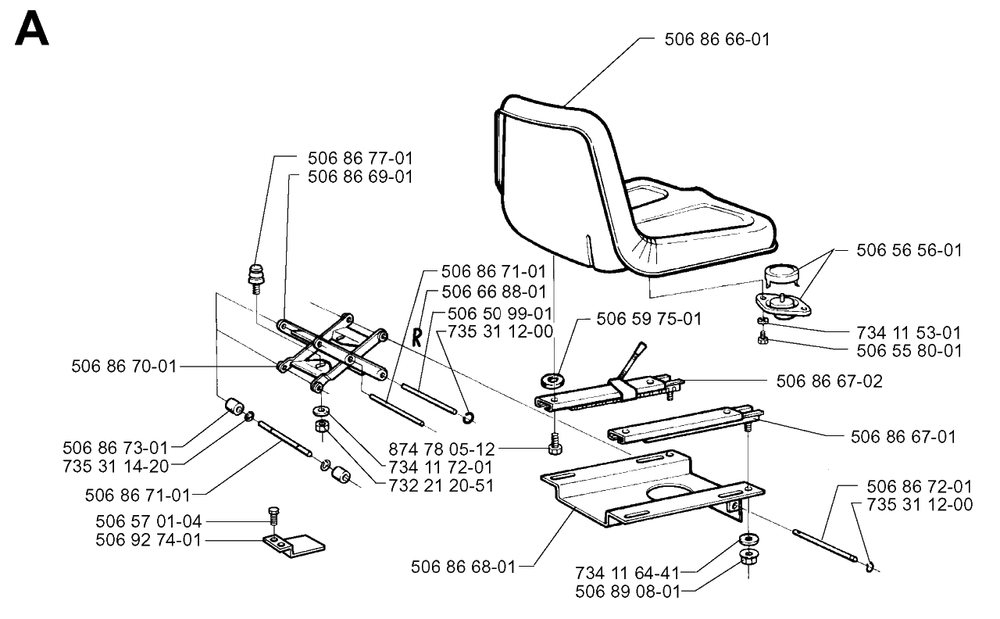Seat Diagram and Parts List for R850HST 1997-03 Husqvarna Lawn Tractor