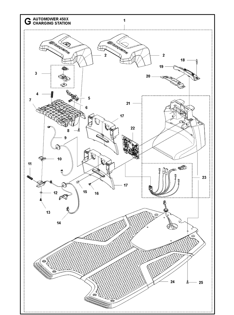 Charging Station Diagram and Parts List for 450X 2020 Husqvarna Lawn Mower
