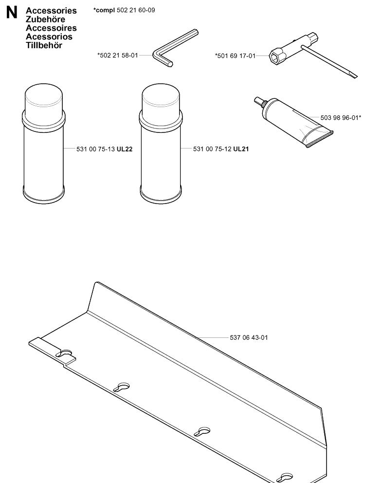 Accessories Diagram and Parts List for 325HS99 (X-SERIES)(20004000001-20030100000) Husqvarna Hedge Trimmer