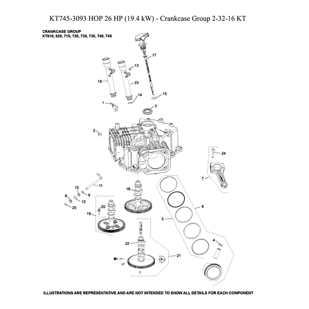 Engine >> Crankcase Diagram and Parts List for 96043029500  Husqvarna Lawn Tractor