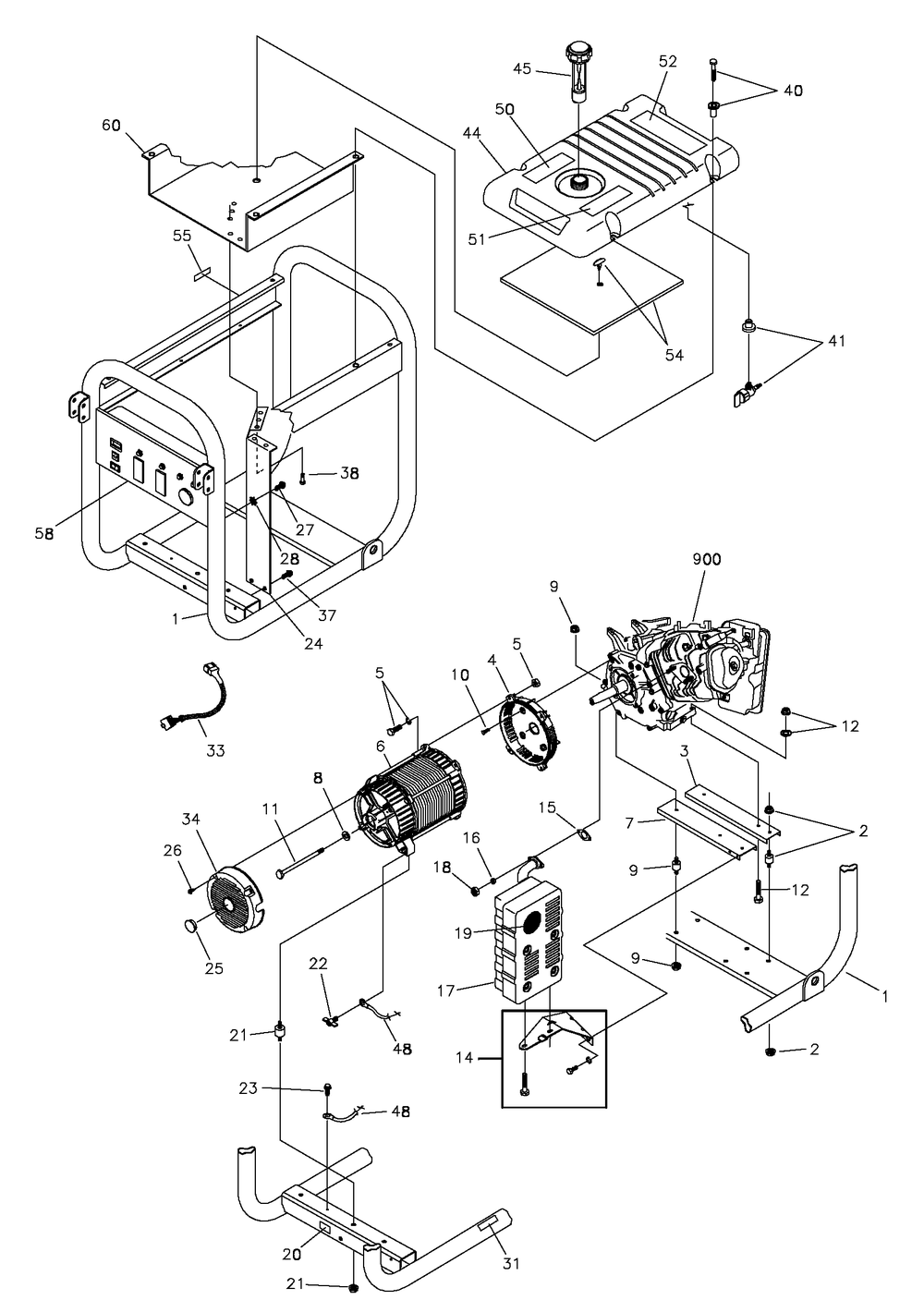 Main Unit Diagram and Parts List for 1935-0  Husqvarna Generator