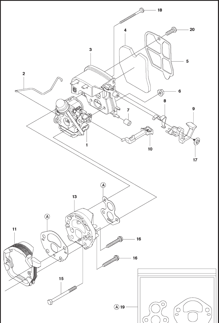 Carburetor And Air Filter Diagram and Parts List for 120MARKII (967861901)(20181800001-Current) Husqvarna Chainsaw