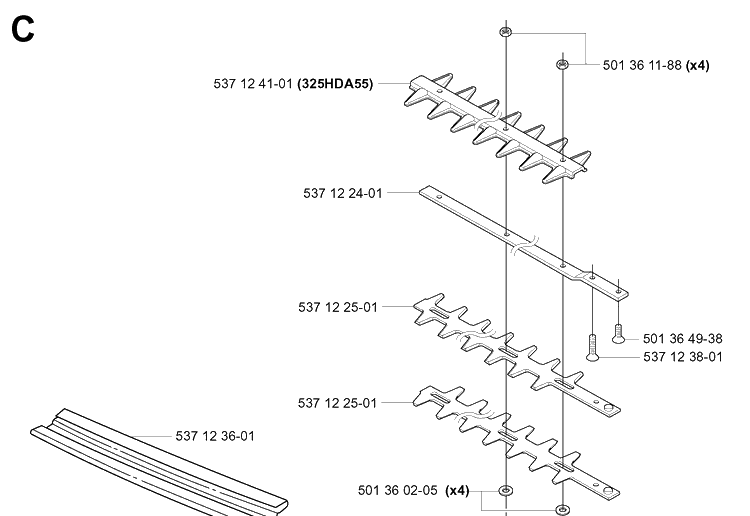Cutting Equipment Diagram and Parts List for 325HE3 (X-SERIES)(20011800001-20040100000) Husqvarna Hedge Trimmer