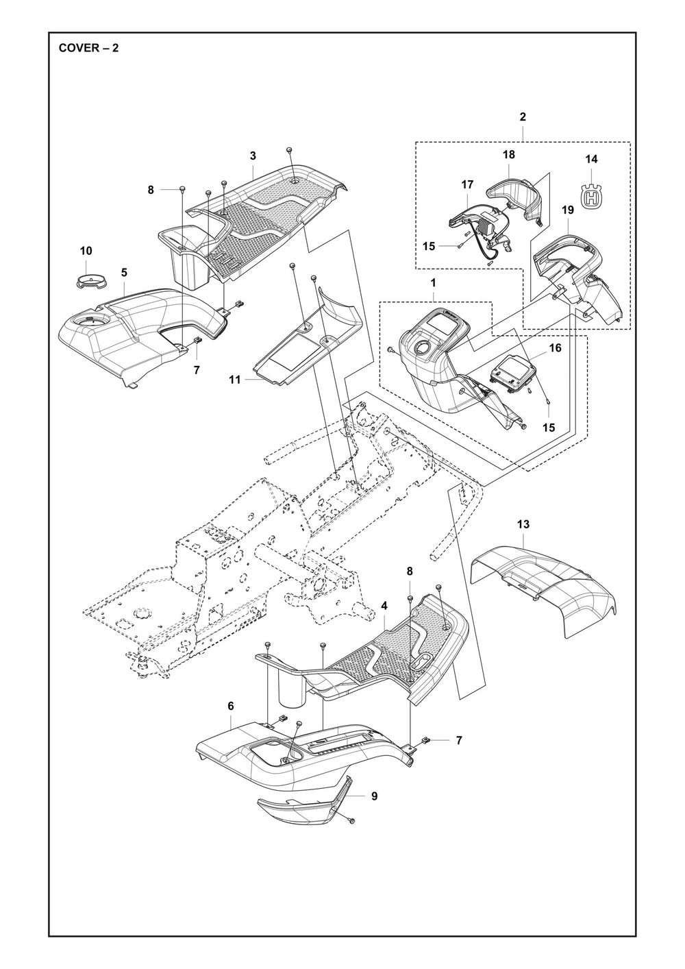 Cover Diagram and Parts List for R316TXAWD 2022 Husqvarna Lawn Tractor