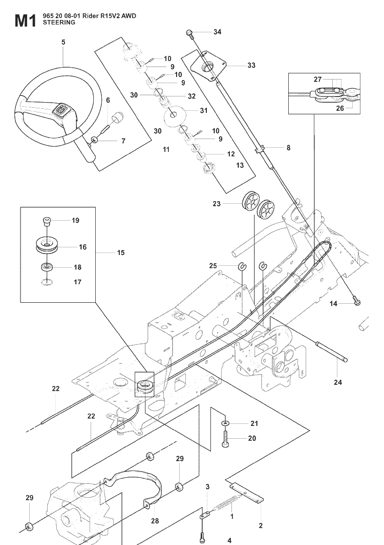 Steering 3 Diagram and Parts List for RIDER15V2AWD (965200901)(2008-01) Husqvarna Lawn Mower