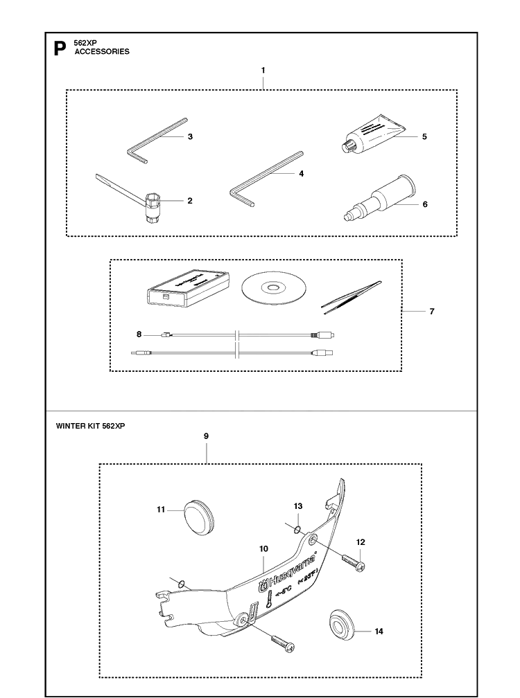 Accessories Diagram and Parts List for 562XP 2013-01 Husqvarna Chainsaw