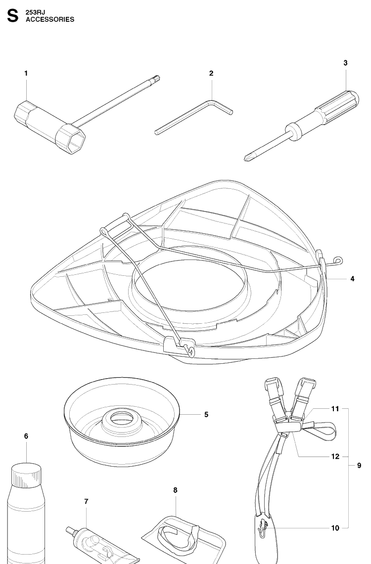 Accessories 2 Diagram and Parts List for 253RJ 20091400001-20113200000 Husqvarna Brush Cutter