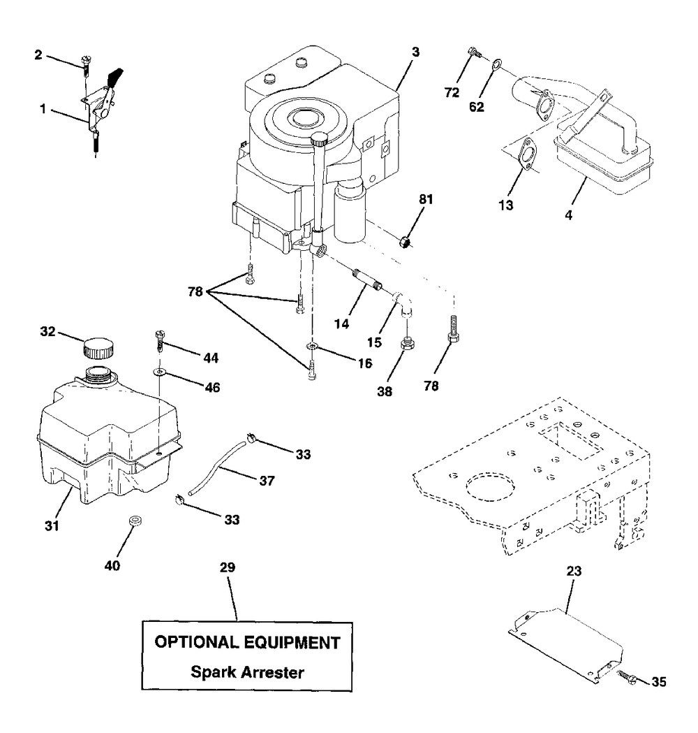 Engine Diagram and Parts List for LT130 (954140004-A)(1997-12) Husqvarna Lawn Tractor