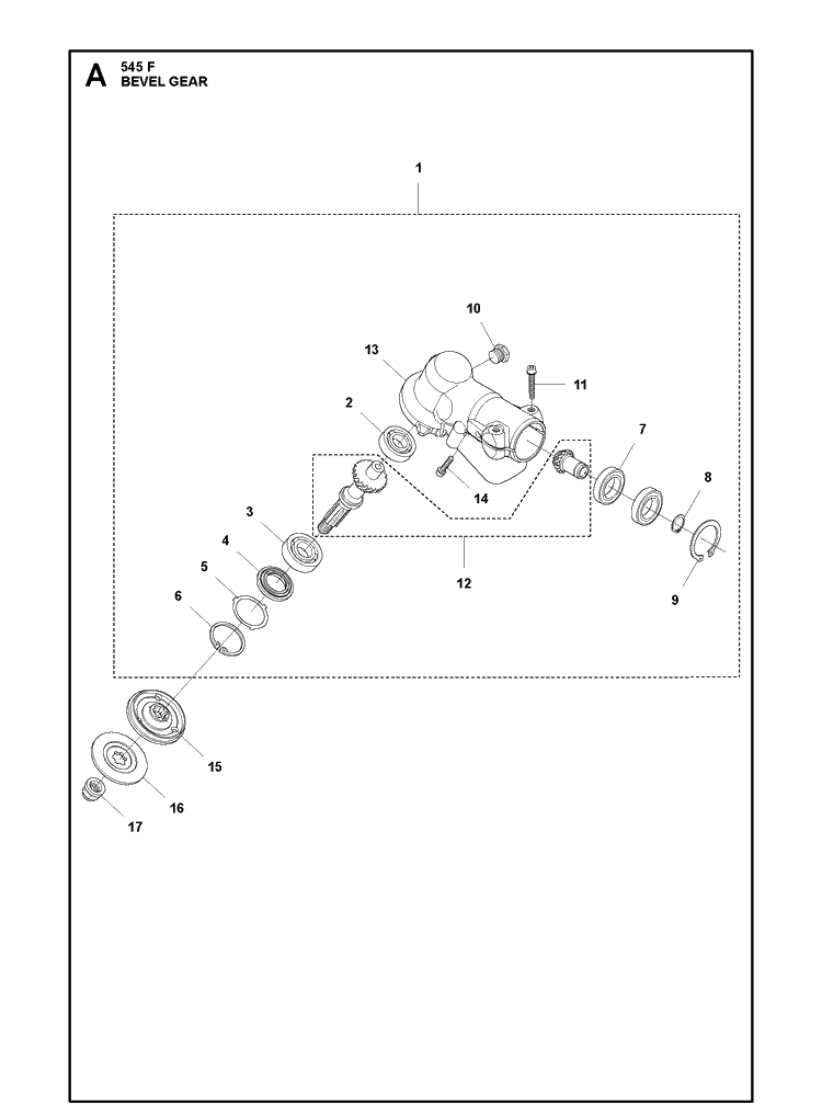 Bevel Gear Diagram and Parts List for 545F  Husqvarna Brush Cutter