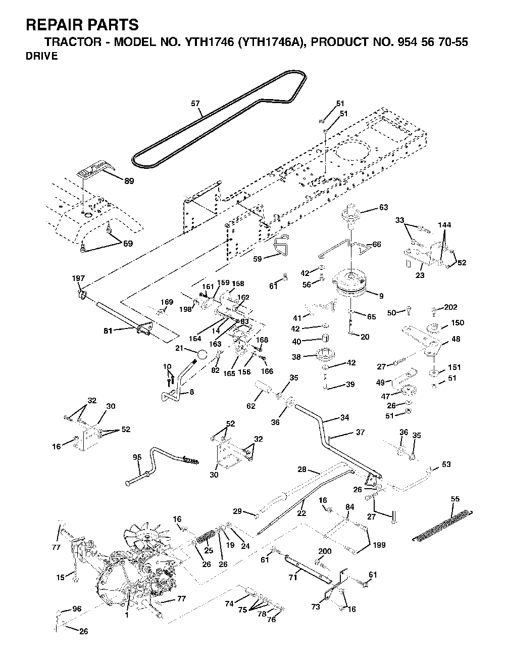Drive Diagram and Parts List for YTH1746A (954567055)(2000-11) Husqvarna Lawn Tractor