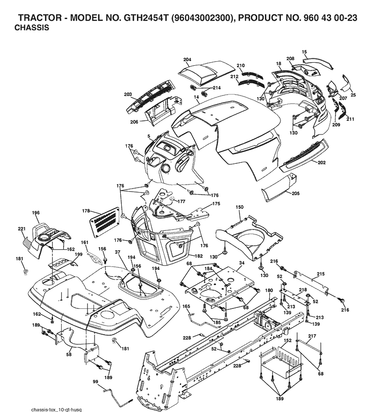Chassis And Enclosures Diagram and Parts List for GTH2454T (96043002300)(2006-03) Husqvarna Lawn Tractor
