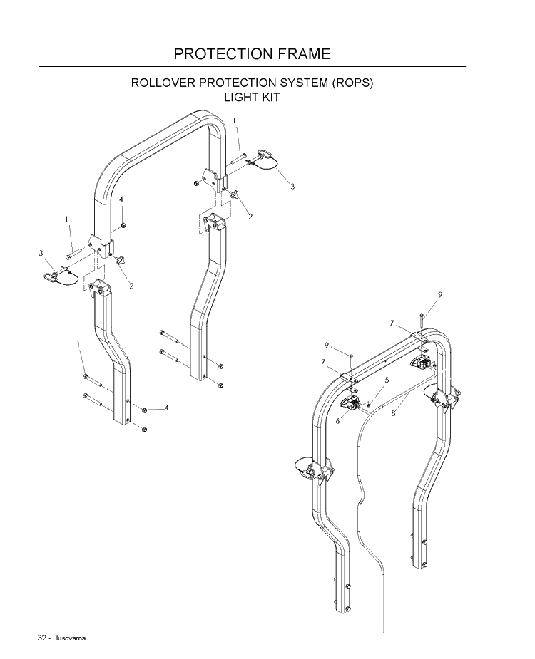 Protection Frame Diagram and Parts List for LZF5227 (966956701)(2009-07) Husqvarna Lawn Mower