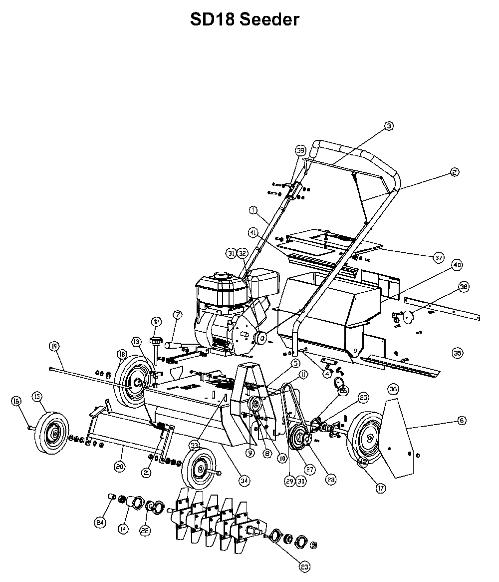 Bagger Diagram and Parts List for DT18C 2001-03 Husqvarna Dethatcher