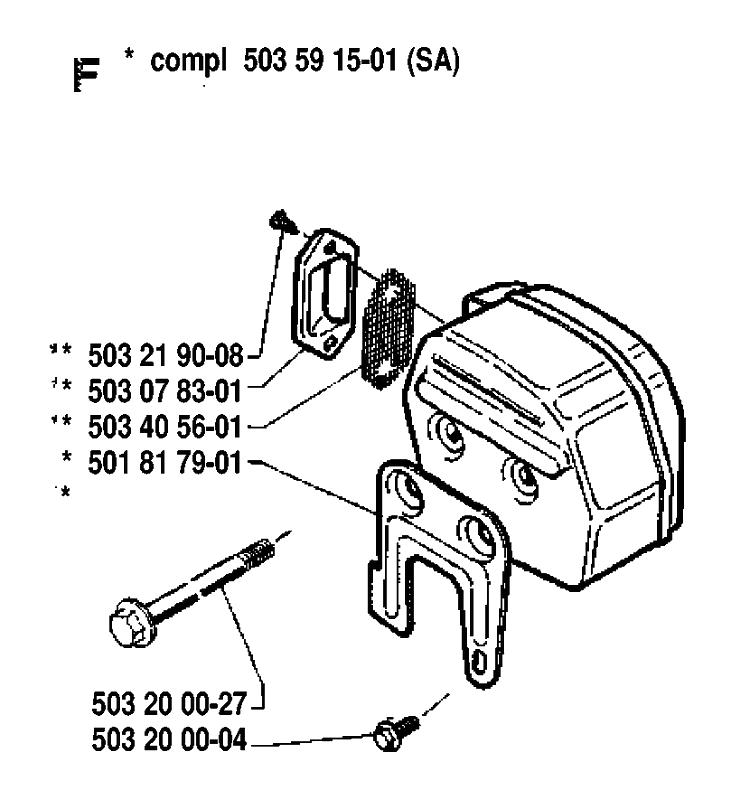 Muffler 2 Diagram and Parts List for 288 19911400001-19933600000 Husqvarna Chainsaw