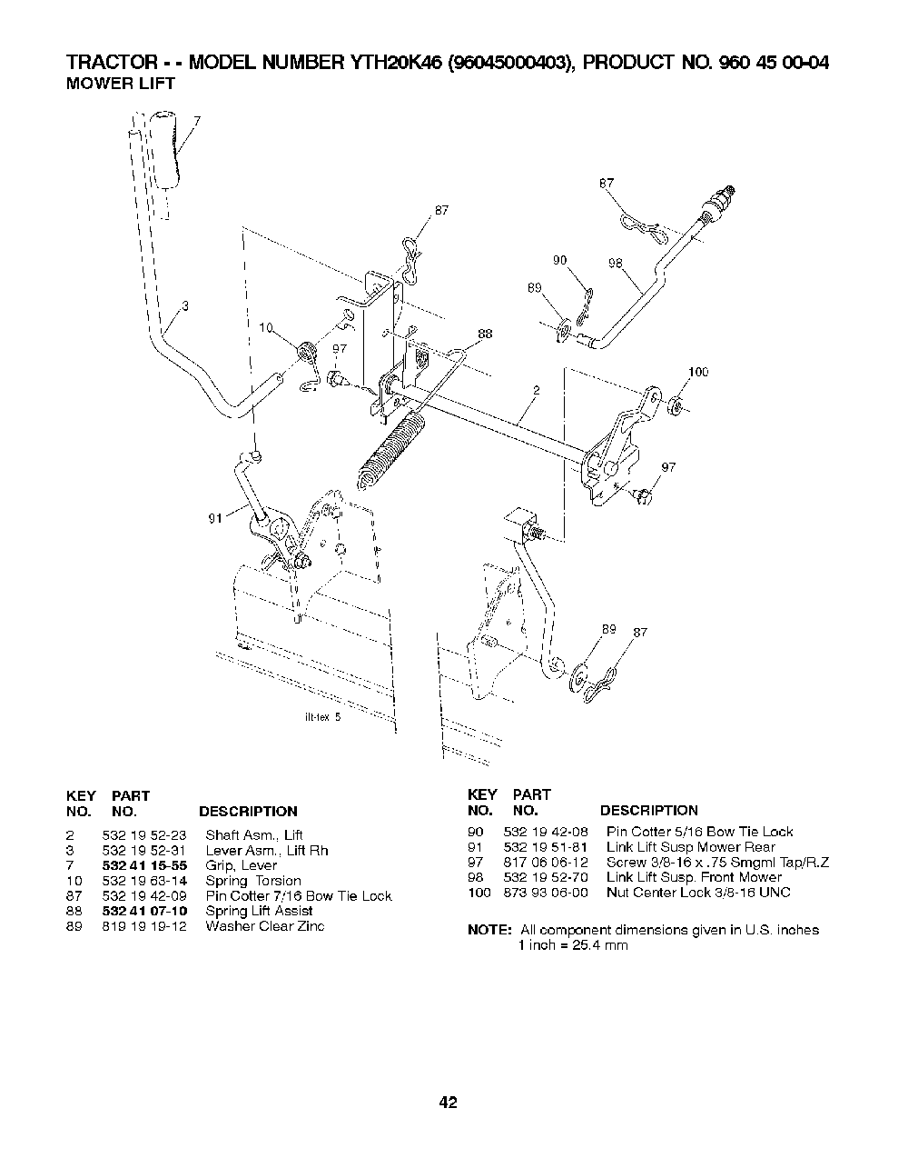 Mower Lift / Deck Lift Diagram and Parts List for YTH20K4696045000403 2007-10 Husqvarna Lawn Tractor