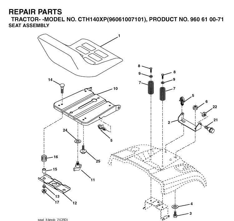 Seat Diagram and Parts List for CTH140XP (96061007101)(2006-06) Husqvarna Lawn Tractor