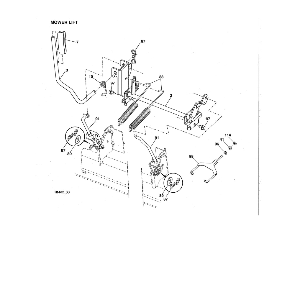Mower Lift Diagram and Parts List for 96043026100  Husqvarna Lawn Tractor