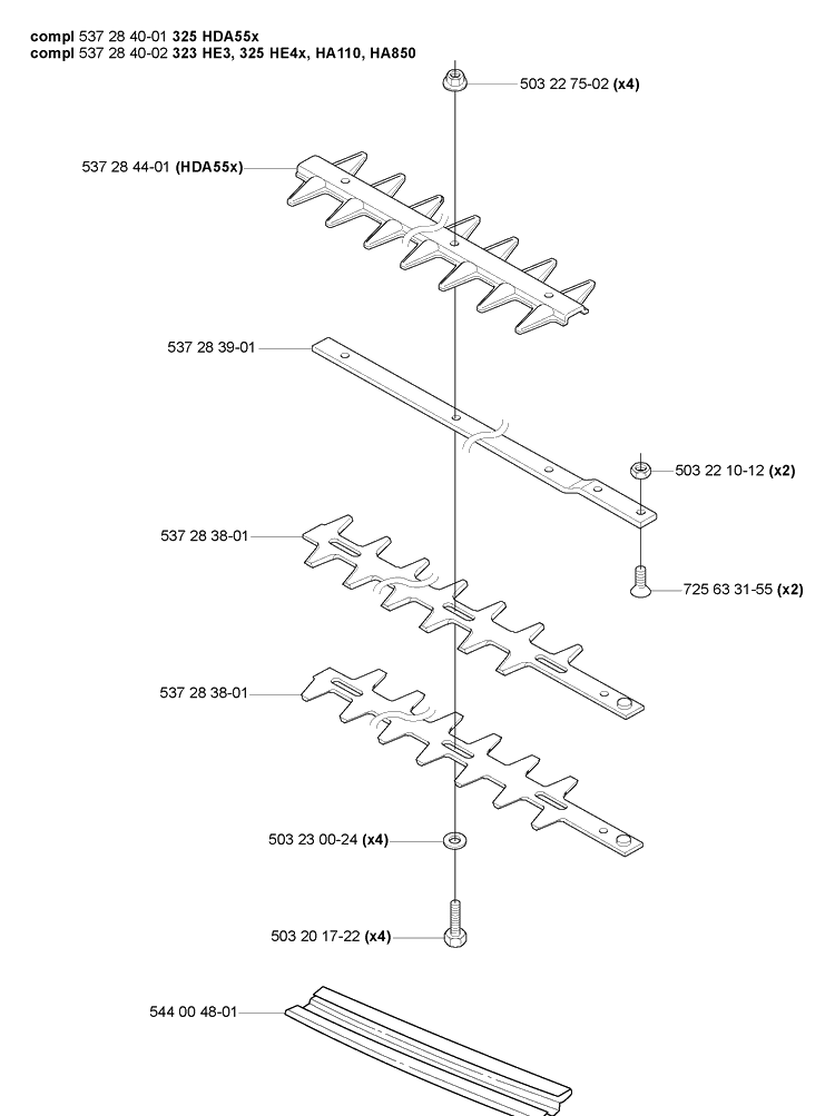 Cutting Blades Diagram and Parts List for HA110 2005-09 Husqvarna Hedge Trimmer