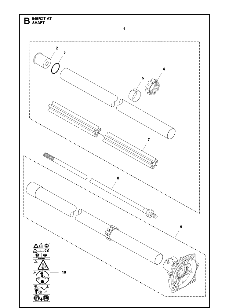 Shaft Diagram and Parts List for 545RXTAT  Husqvarna Brush Cutter
