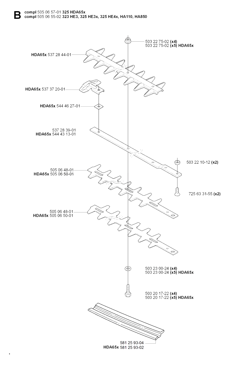 Cutting Equipment Diagram and Parts List for HA850 20090900001 & Above Husqvarna Trimmer