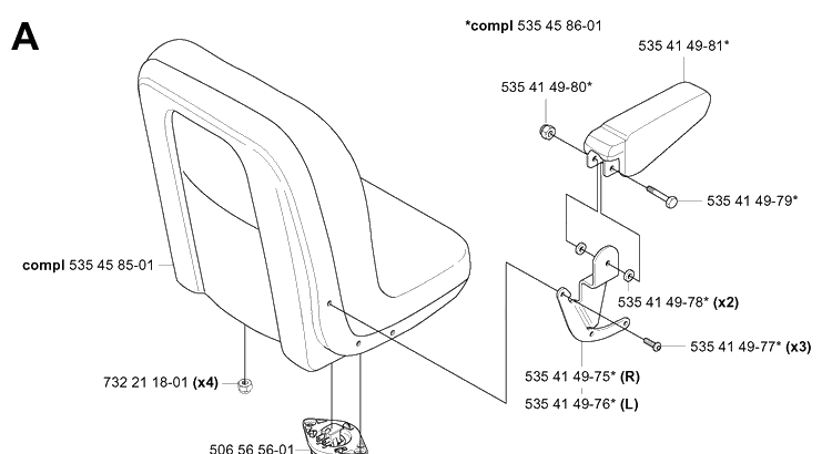 Seat Diagram and Parts List for PR18 (953521901)(2004-01) Husqvarna Lawn Mower