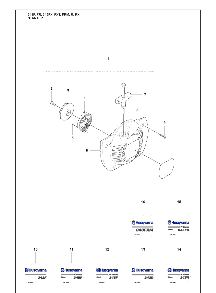 Starter Diagram and Parts List for 345FR 2008-05 Husqvarna Brush Cutter