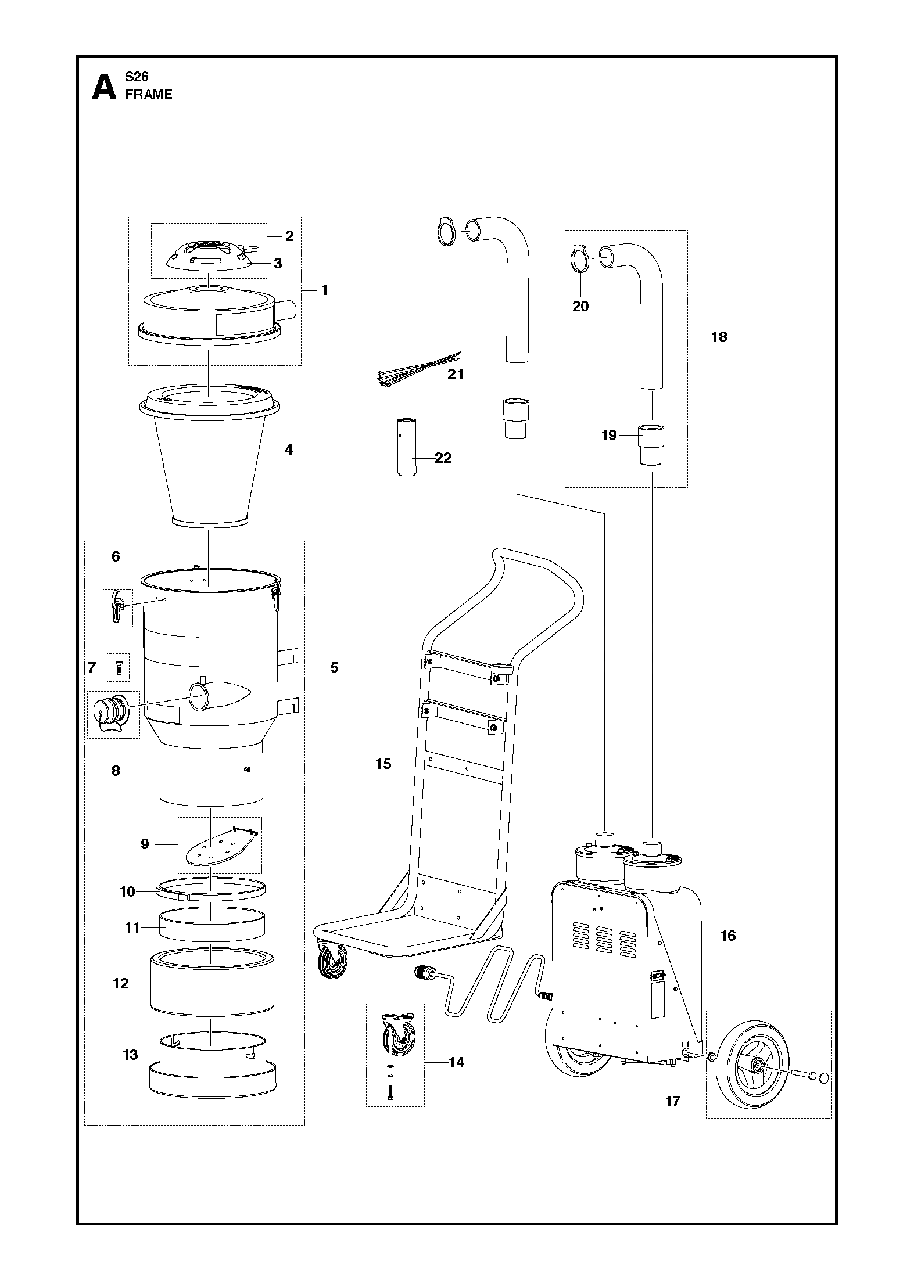 Frame Diagram and Parts List for S26 2017-03 Husqvarna Dust Collector