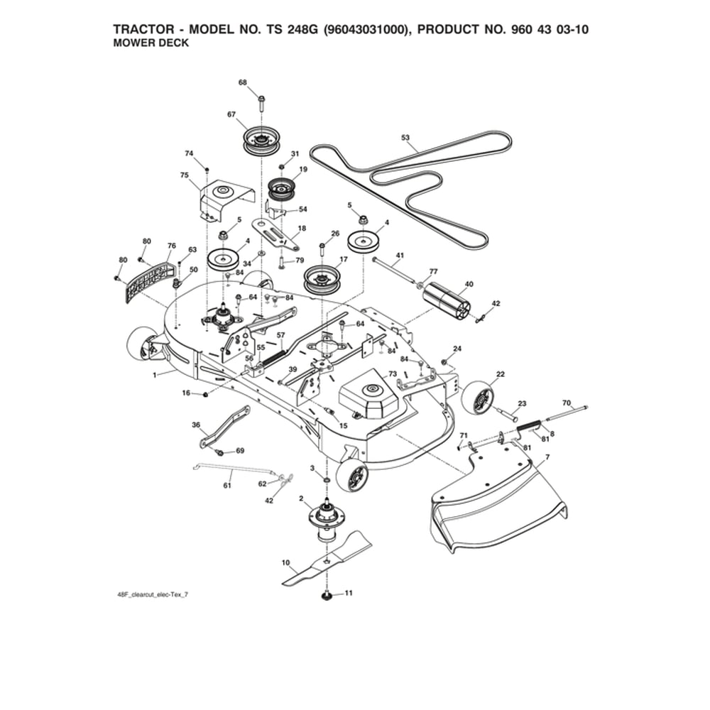 Mower Deck Diagram and Parts List for 96043031000  Husqvarna Lawn Tractor