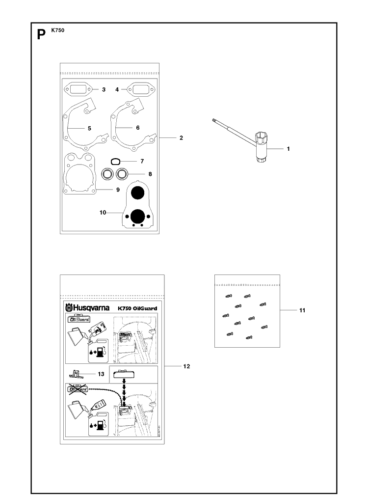 Kit Switch Off Diagram and Parts List for K750 2009-07 Husqvarna Lawn Tractor Accessories