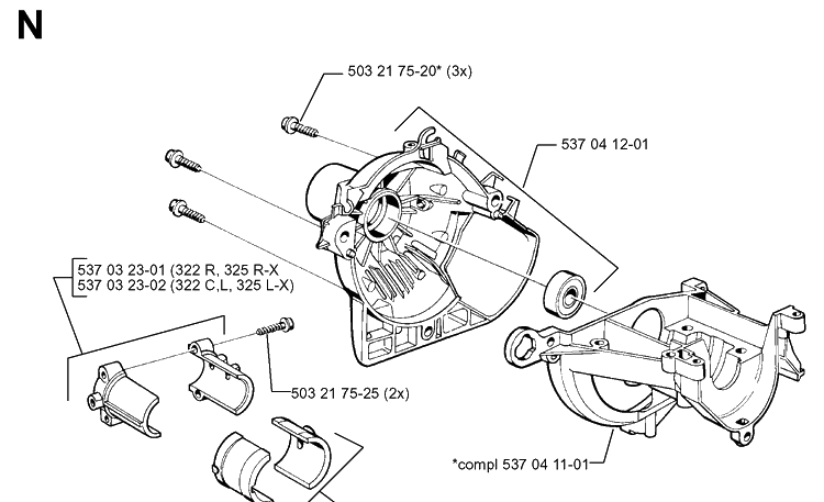 Crankcase Diagram and Parts List for 325RX 19991000001-20001900000 Husqvarna Brush Cutter