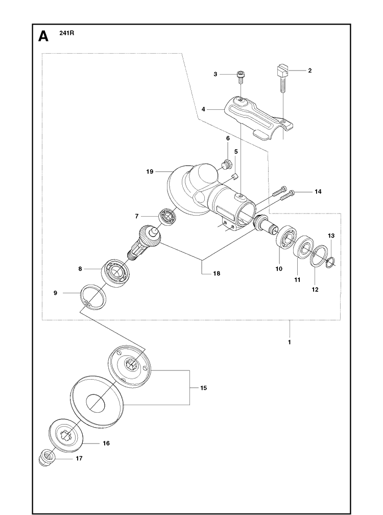 Bevel Gear Diagram and Parts List for 241R 20093600001-20144900000 Husqvarna Brush Cutter