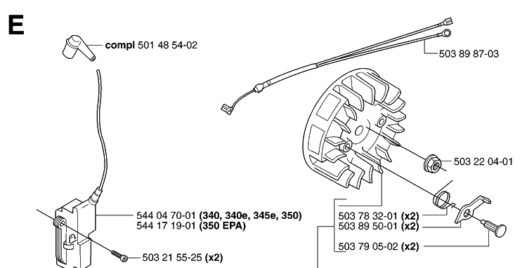 Ignition System Diagram and Parts List for 340E 20062300001-Current Husqvarna Chainsaw
