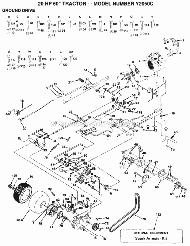 Ground Drive Diagram and Parts List for Y2050C 1993 Husqvarna Lawn Tractor