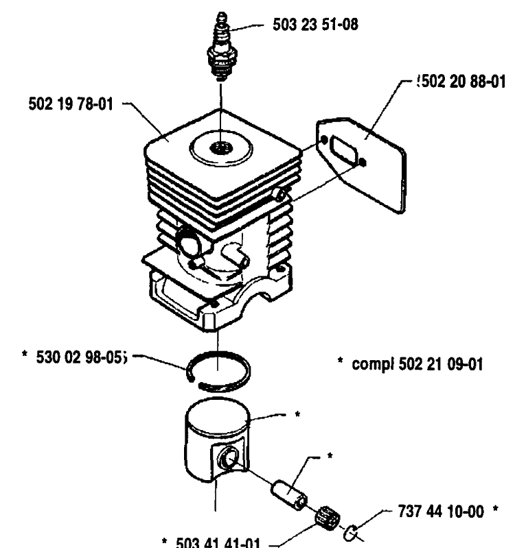 Piston / Cylinder Diagram and Parts List for 235R 1992-12 Husqvarna Brush Cutter